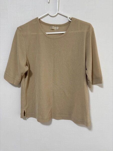 ベージュ 五分袖 Tシャツ カットソー