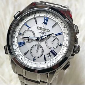【極美品】SEIKO セイコー DOLCE ドルチェ 腕時計 クロノグラフ ソーラー電波 チタン シルバー SADA029 本体