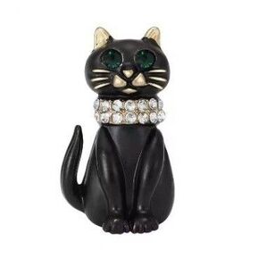 ブローチ 黒猫 ネコ ねこ グリーンアイ ジルコニアの首輪 ラインストーン かわいい 可愛い 上品 清楚 アクセサリーピン