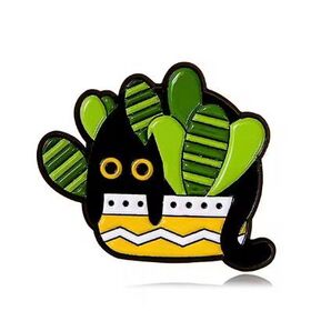 ピンバッジ 黒猫とプランターB 多肉植物 ねこ ネコ 可愛い かわいい アクセサリーピン エナメルピン