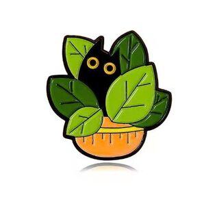 ピンバッジ 黒猫とプランターC 鉢植え ねこ ネコ 可愛い かわいい アクセサリーピン エナメルピン