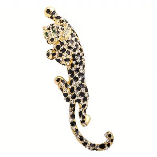 ブローチ ヒョウ ゴールドカラー ジルコニア ラインストーン 大きい 豪華 ゴージャス 華麗 キラキラ アクセサリーピン