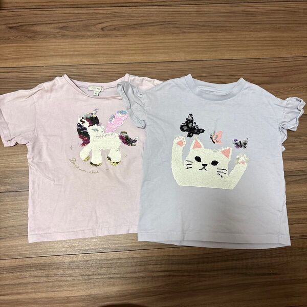 女の子 スパンコール 半袖 Tシャツ キッズ anyfam gu ユニコーン ねこ