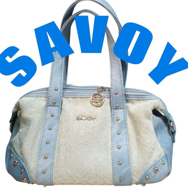 SAVOY デニムショルダーバッグ y2k 肩掛け ハンドバッグ ワンショルダー ミニボストン サボイバッグ スタッズ