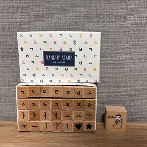 【新品!!】超美品!!ハングル文字木製スタンプ 韓国語