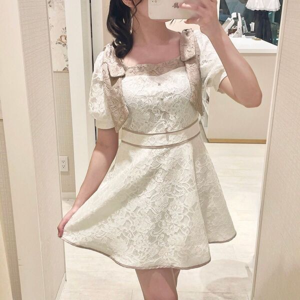 evelyn レースロンパース ミニワンピース ホワイト 白 半袖