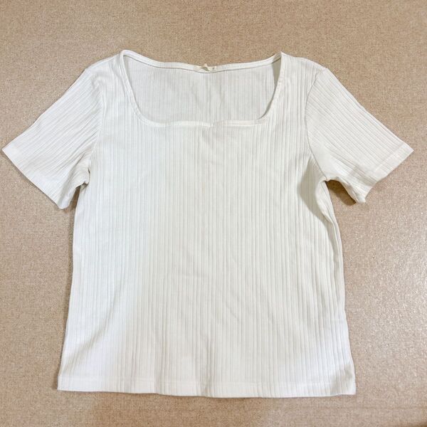 GU リブスクエアネック カットソー Tシャツ 半袖 ホワイト M