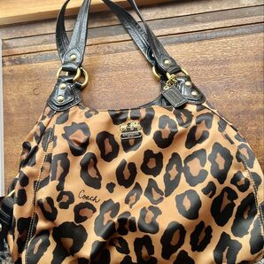 COACH コーチ レオパード柄 バッグ ブラウン サテン