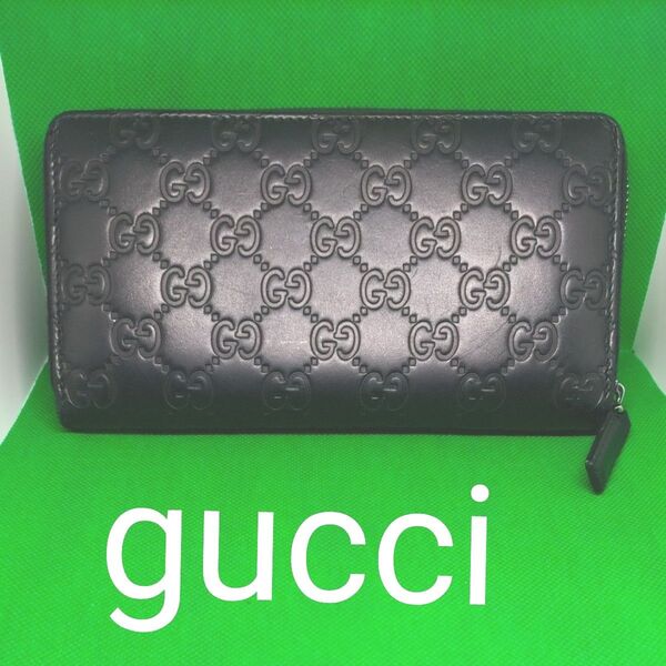 GUCCI グッチ シマ ラウンドファスナー 長財布 GG柄 レザー ブラック