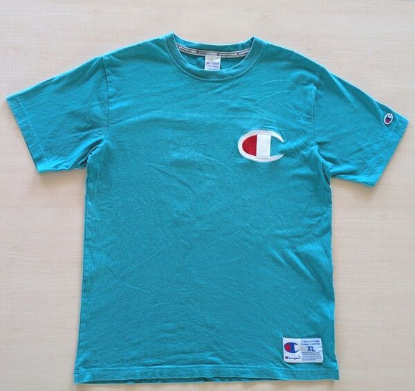 Champion ビッグロゴ 半袖Tシャツ ターコイズ メンズ XL ユニセックス ムネ刺繍ロゴ チャンピオン Tシャツ
