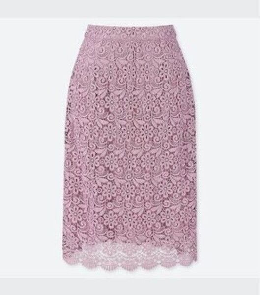 UNIQLOレーススカート 総柄レース パープル タイトスカート ボトムス M ナロースカート 花柄 マジョリカ ひざ丈