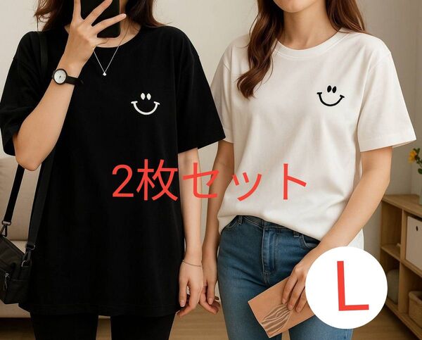 レディース 半袖 Tシャツ かわいい ワンポイント 人気商品 ゆったり 2枚セット 白 黒
