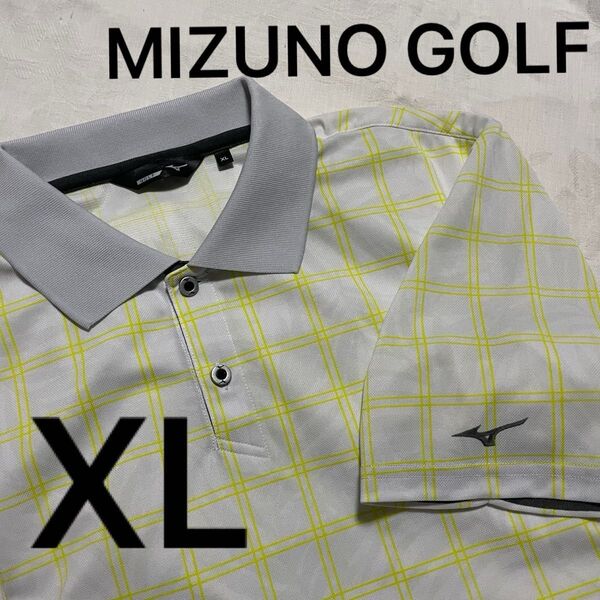 新品未使用 ミズノゴルフ ポロシャツ ゴルフウェア 半袖 XL チェック×ボタニカル柄
