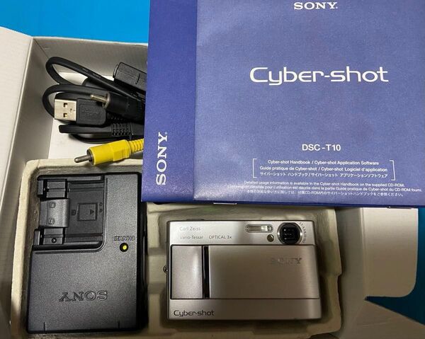 動作品SONY Cyber-shot カールツアィスレンズ DSC-DSC-T10本体バッテリー充電器AVケーブル説明書CD箱付き