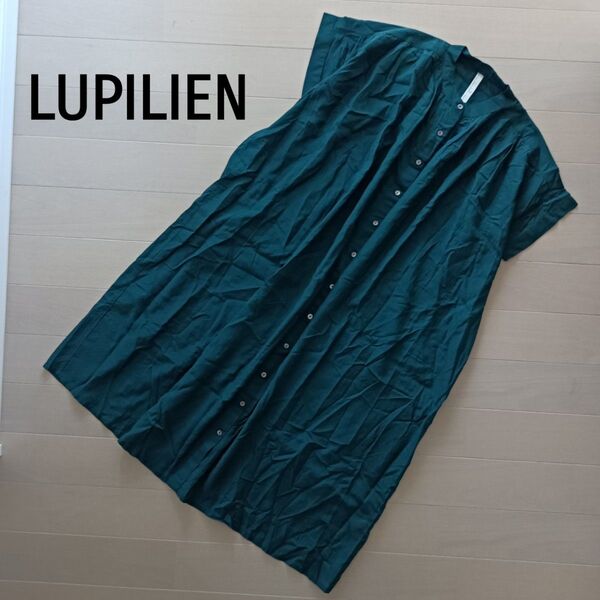 2059 LUPILIEN ルピリアン コットン レーヨン バンドカラー ピンタック ロングワンピース 半袖 タグ付き