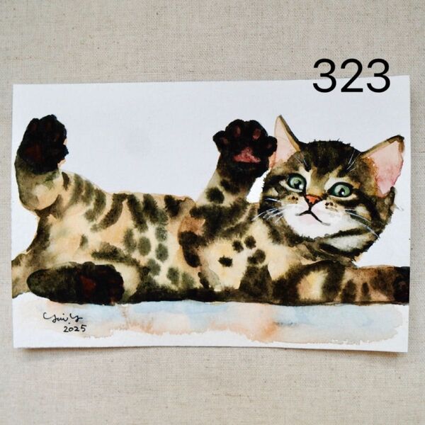 猫の絵 323 水彩画 原画 ポストカードサイズ