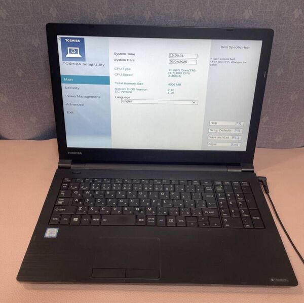 6123★東芝★dynabook★第7世代Core i3★メモリ 4GB ★BIOS★hdd無★15.6型★ジャンク扱い