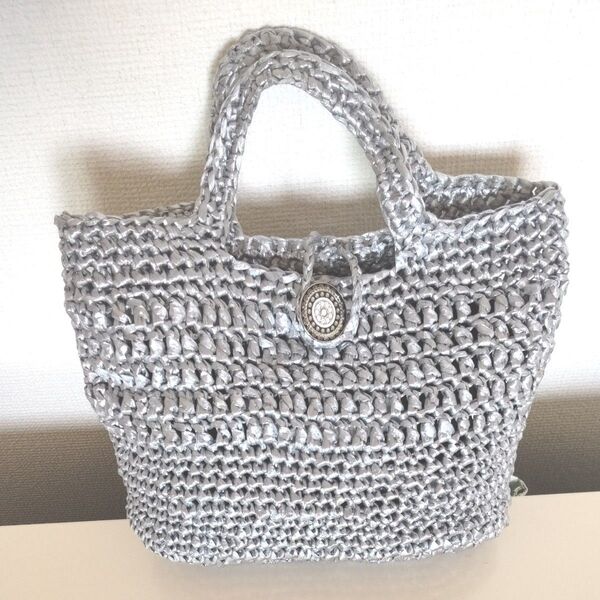 ハンドメイド ハンドバッグ シルバー
