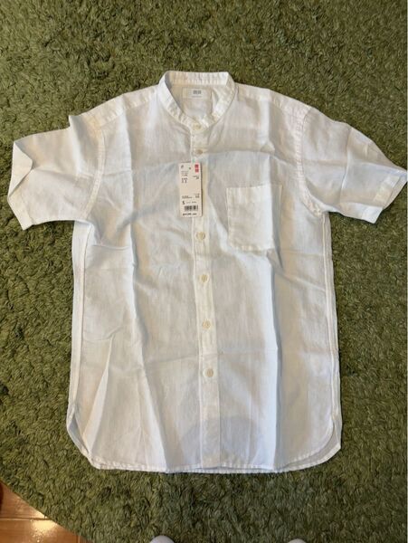 【新品未使用】uniqloリネンコットンスタンドカラーシャツS
