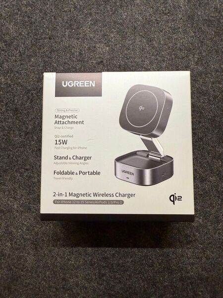 UGREEN MagFlow Qi2 ワイヤレス充電器 15w magsafe対応 折りたたみ式 マグセーフ 充電スタンド