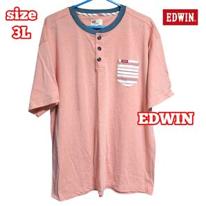 【美品】 EDWIN ピンク ヘンリーネック Tシャツ 3L 半袖