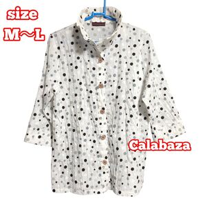 Calabaza ドット柄 七分袖スキッパーシャツ M〜L