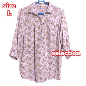 【美品】 花柄 ボタニカル 七分袖スキッパーシャツ Lサイズ