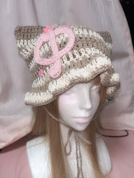 新品★音符柄猫耳ニット帽