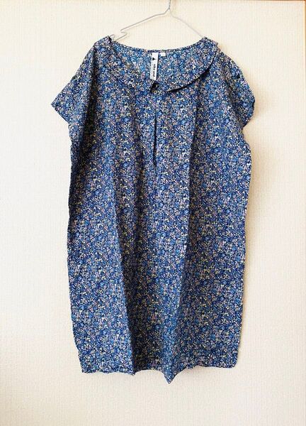 ニコアンド 花柄 半袖 チュニック ワンピース シャツワンピース ブラウス ロングシャツ Lサイズ