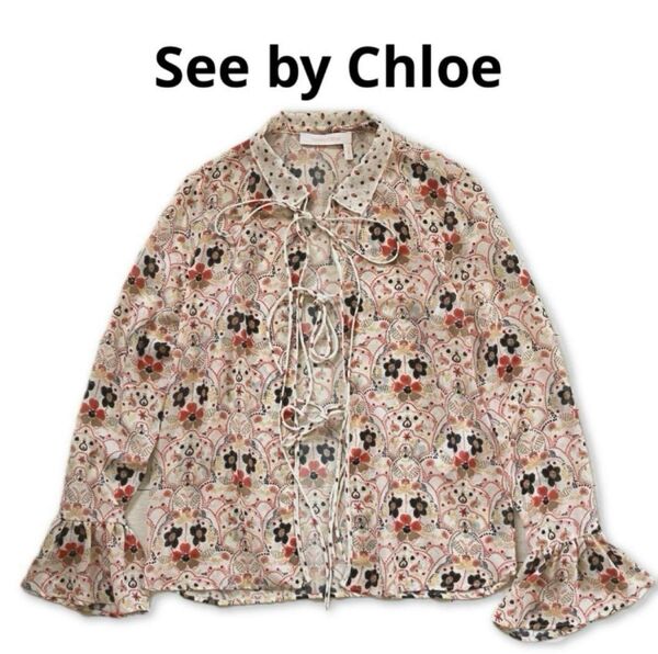 極美品 シアーブラウス 花柄 長袖 総柄 See by Chloe とろみ 長袖シャツ