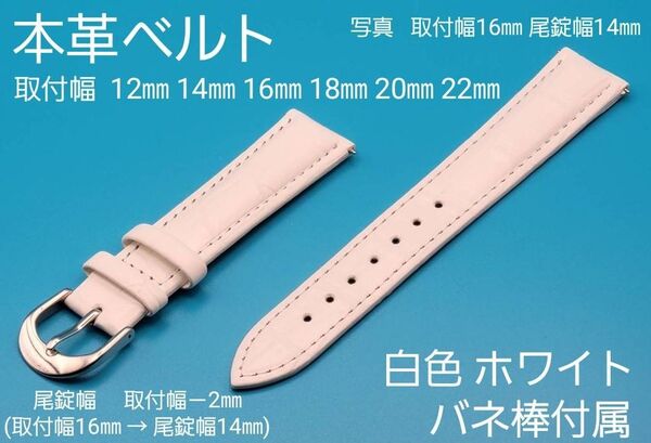 ★☆新品☆★【未使用】本革ベルト 白色 ホワイト 銀色 シルバー尾錠 取付幅 12㎜ 14㎜ 16㎜ 18㎜ 20㎜ 22㎜