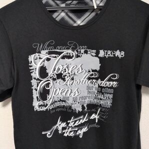 メンズ Tシャツ ロゴプリント チェック柄 ブラック