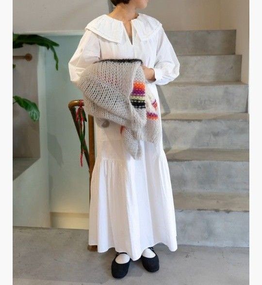 ヌキテパ NE QUITTEZ PAS! POPLIN DOBBY ZIGZAG TAPE BIG COLLAR DRESS