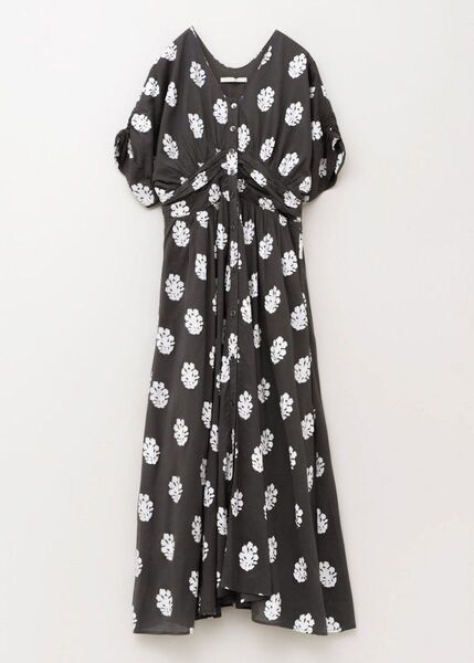 新品未使用 25ss ヌキテパ Cotton Voile Sedum Foil Print Waist Gather Dress