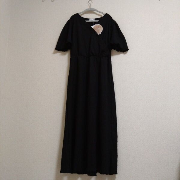【新品・タグ付き】ゆみさん 半袖ワンピース L 黒 夏