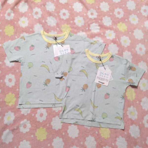 【新品・タグ付き】バースデイプラス 半袖Tシャツ フルーツ柄 水色 80 90