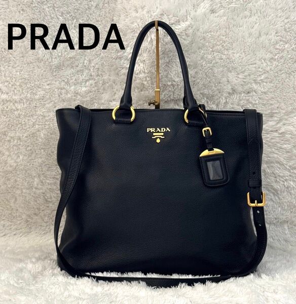 ☆極美品☆PRADA プラダ ショルダーバッグ ハンドバッグ レザー ブラック 2way 黒 ゴールド金具