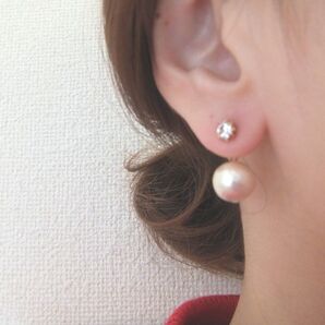 ストーン×10mmコットンパールキャッチピアス