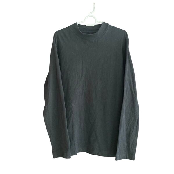 無印良品 メンズ 長袖カットソー ロングTシャツ ブラック黒 XLサイズ コットン100 ハイネック