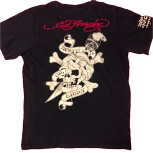 Ed Hardy スカル ナイフプリント ロゴ刺繍 ブラック半袖Tシャツ