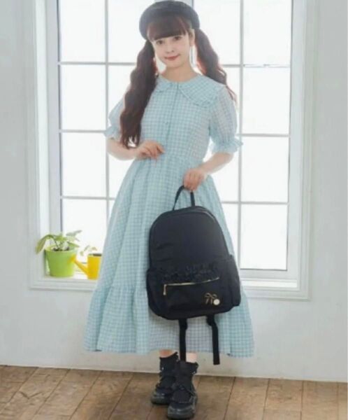 青木美沙子 しまむら ギンガムチェック 水色 ブルー セーラー襟 ロングワンピース ロリータ メルヘン コラボ プロデュース
