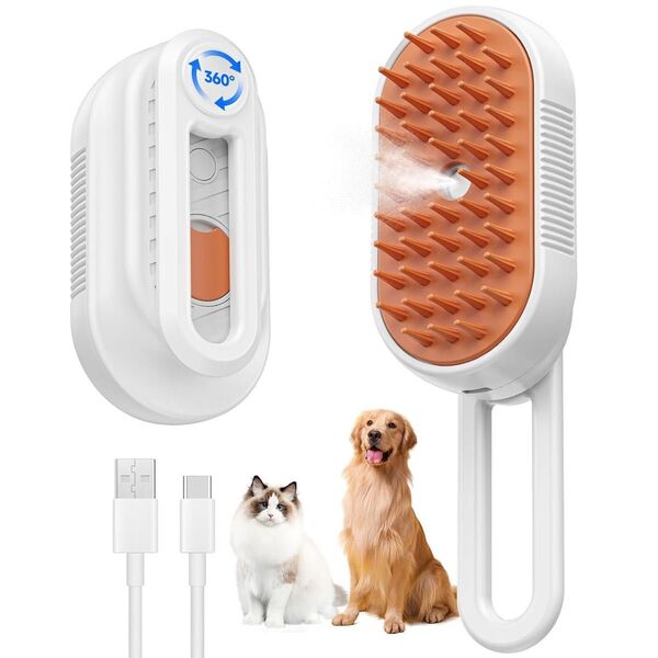 ミストブラシ スチーム ミスト機能 猫犬兼用ブラシ 抜け毛取り ブラッシング シリコン 加湿機能乾湿両用 USB充電 静電気防止
