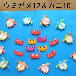 夏壁面飾り キレイなウミガメ(ホヌ)&3色のカニさん