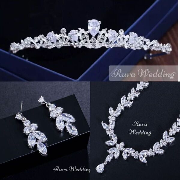 最高品質ジニコニア3点セット!ティアラ ・ネックレス・イヤリング/ピアス★新品ウェディングアクセサリーブライダルアクセサリー結婚式