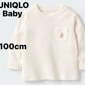 UNIQLO ユニクロベビー クルーネックT くまさん刺繍 ポケツキT 100cm 新品未使用