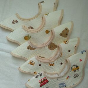 よだれかけ スタイ 防水 ベビースタイ ガーゼスタイ 360度 回転 男の子 女の子 エプロン まとめ売り くま 乗りもの S
