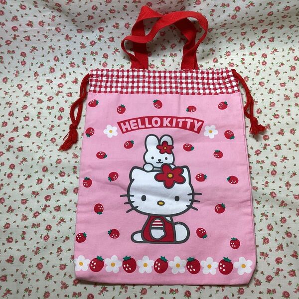 【良品】ハローキティ いちご 巾着 ポーチ サンリオ イチゴシリーズ 1997年 日本製 HELLO KITTY