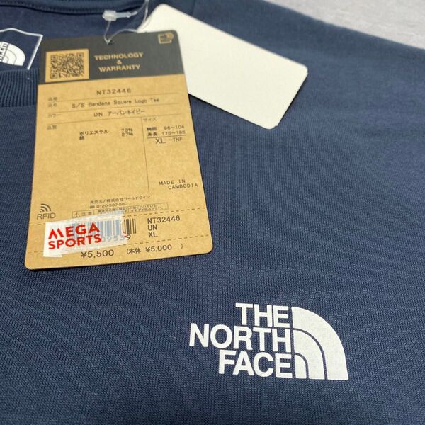 新品未使用タグ付きTHE NORTH FACE S/S Bandana Square Logo Tee ネイビー NT32446