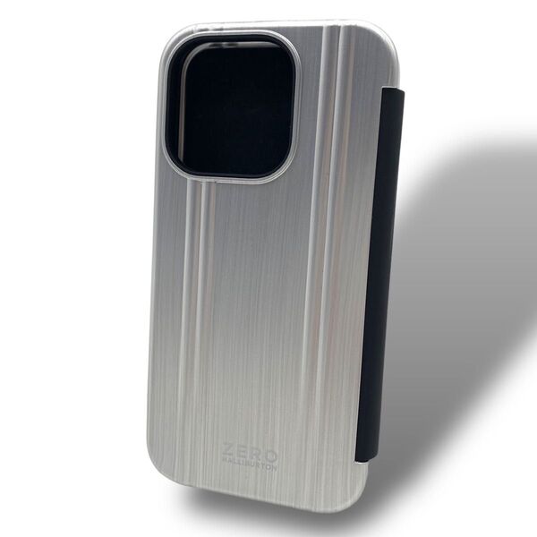 ZERO HALLIBURTON ゼロハリバートン アルミニウム iPhone15pro フリップ 手帳 ケース カバー シルバー