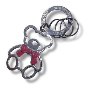 MIKIMOTO ミキモト 真珠 パール クマ型キーホルダー シルバー リボン キーリング